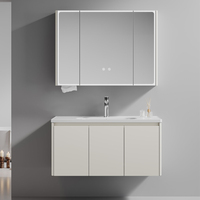 Ensemble de meuble-lavabo mural en acier inoxydable avec vasque en céramique flottante et armoire miroir LED intelligente pour salle de bain - Vente en gros