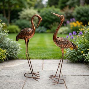 Statue de grue en fer bronze antique, style Art Déco, pour jardin extérieur, flamant rose, animal fait main, résistant à l'eau et aux intempéries, pour parc et étang - Product Image 3