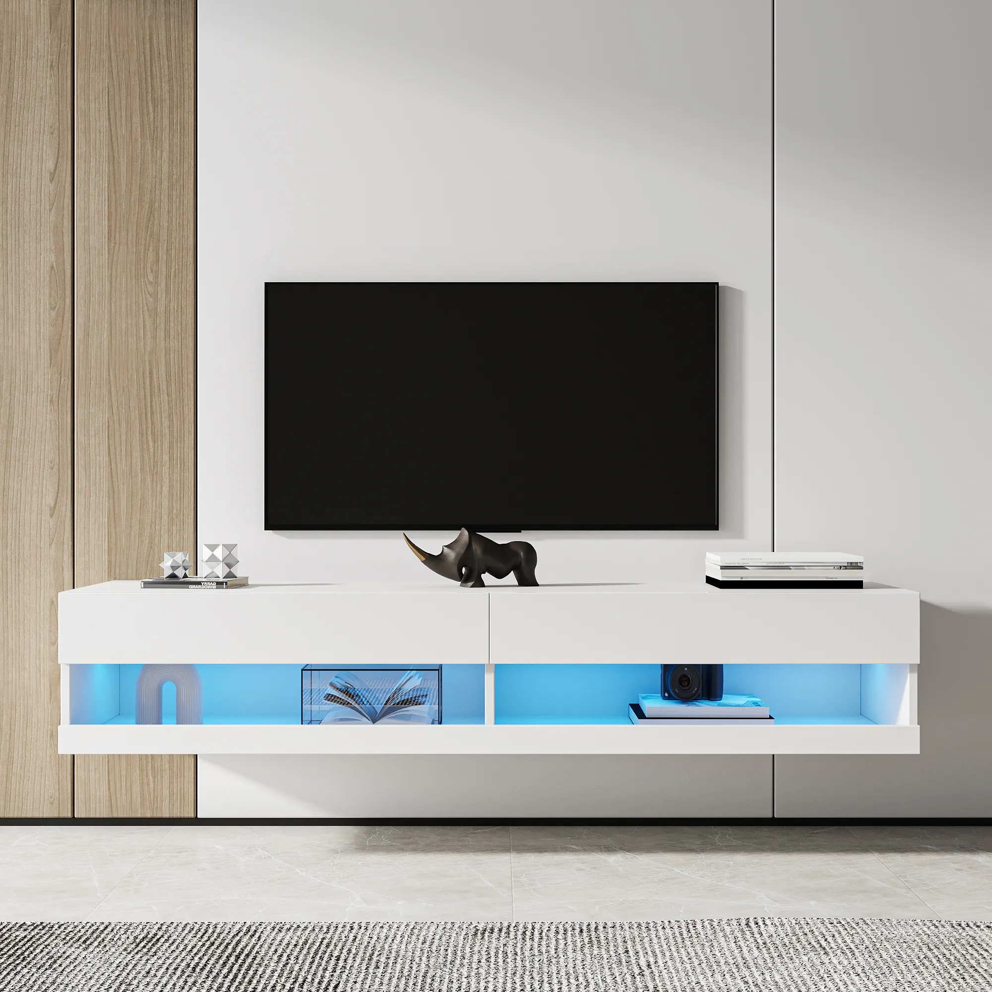 Mueble de TV flotante moderno soporte de TV Meuble de madera Moderne de madera mesas de Centro Soporte de TV para sala de estar