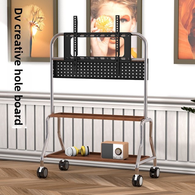 Movable TV Floor Stand With Wheels Stainless Steel Mirror Vertical Wheel Cart Living Room Bedroom 75inch Mobile TV Stand