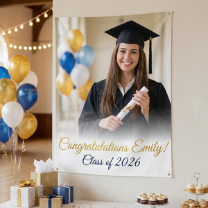 Bannière de mariage personnalisée haute résolution |   Panneau de félicitations pour la remise des diplômes |   Bannière photo d'<span class=keywords><strong>anniversaire</strong></span> |   Téléchargez votre photo - Product Image 1