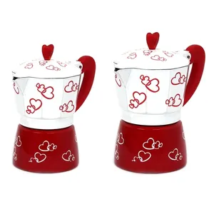 Zogifts inek/kırmızı kalp baskılı kahve makinesi alüminyum alaşım Kitchen Pot Espresso Kitchen Latte Latte lator filtre mutfak için Filter tera