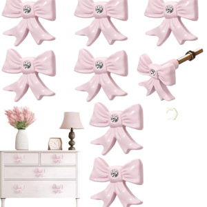 Modern Pink <b>Bow</b> Cabinet Handle Zinc Alloy Rhinestone Decorative Drawer <b>Pull</b> Easy Installation Novelty Shape Hardware Accessory - Product Image 3