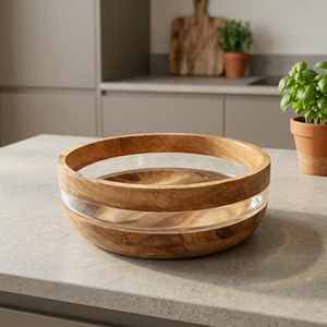 Bol de service moderne en bois d'acacia et résine transparente pour la cuisine à domicile - Product Image 2