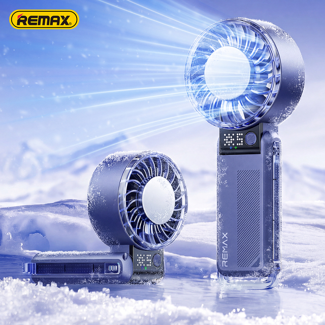 REMAX Handheld Fan Ice Magnetic Sheet Cooling 5-Gear High Wind Silent Turbo Foldable 4000mAh 18H Runtime Mini Portable Fan