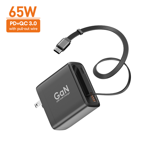 65w GaN Charger PD Charger USB 2 Ports Travel Quick Charge PD Wall Charger for iPhone Mobile Phone Travel Adapters with Cable