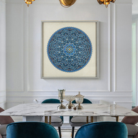 Déco maison luxe mandala bleu 3D multicouche sculpté fait main, art mural encadré gravure profonde pour salon