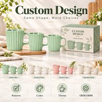 Ensemble de tasses en céramique à nervures verticales, 3 tailles, couleur pastel, tasse à café, logo personnalisé, cadeau, tasse à boire en porcelaine, vente en gros