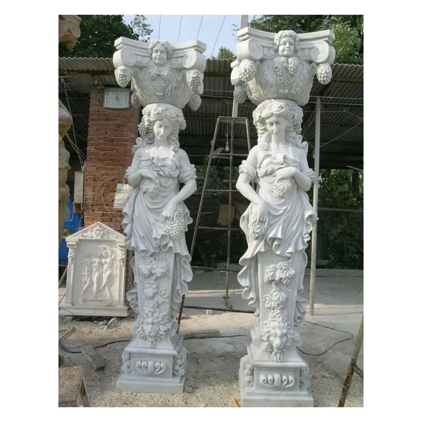 लेडी कॉलम प्रतिमा संगमरमर स्तंभ मूर्तिकला हॉल के लिए सुरुचिपूर्ण संगमरमर नक्काशी स्तंभ बढ़िया संगमरमर स्तंभ