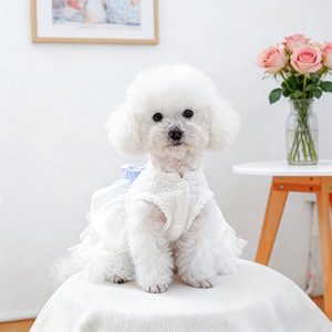 Vestido para mascotas para perros y gatos, falda tutú con lazo de guinga blanca, traje de poliéster para las cuatro estaciones - Product Image 4