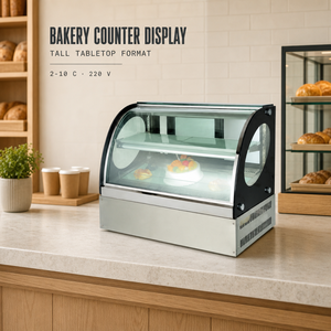 Vitrine réfrigérée de comptoir commerciale 2-10°C avec vitrine à gâteaux en verre incurvé 220V pour boulangerie, café, restaurant - Product Image 4