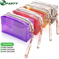 Sac cosmétique transparent en PVC tendance, trousse de maquillage à fermeture éclair scintillante, pochette portable résistante à l'eau pour les voyages