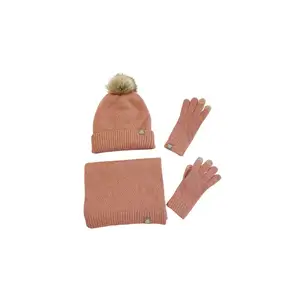 卸売カスタムロゴ高品質ひし形冬暖かいサーマルニットビーニー帽子スカーフとタッチグリーングローブセット