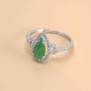 Natural Jadeite White Gold Diamond Ring <b>Chinese</b> Vintage Gemstone Jewelry 18K White Gold Diamond Jadeite Ring - Product Image 3
