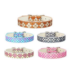 Alta calidad brillante al por mayor <span class=keywords><strong>Bling</strong></span> PU material Plaid perro <span class=keywords><strong>collar</strong></span> cuero mascota - Product Image 2