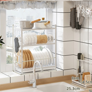 Escurridor de vajilla de 3 niveles, escurridor de vajilla de acero inoxidable, organizador de cocina - Product Image 2