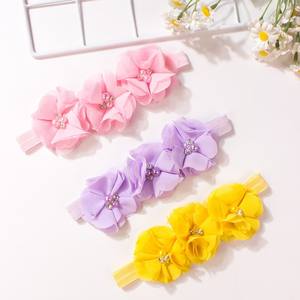 Новая детская нейлоновая повязка для волос с тройным шифоном и бусинами, эластичные аксессуары для волос для малышей, моющиеся, экологичные, унисекс, головной убор - Product Image 3