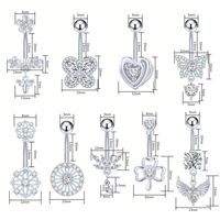 Vente en gros de piercings de nombril en acier chirurgical doré avec zircon, plusieurs modèles, bijoux de corps