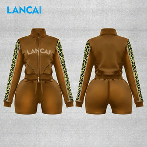 Lancai Custom Logo Pink Acid Wash Streetwear Leggings Shorts Tracksuit Women Y2K Women Zip Up Hoodie Two Piece <b>Set</b> - Product Image 3