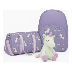 Zaino e borsa da ragazza unicorno viola Set di peluche collezione di borse per bambini - Product Image 5