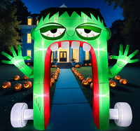 Arche gonflable Frankenstein avec visage vert brodé et éclairage LED pour Halloween – Décoration d'entrée et accessoire d'ambiance