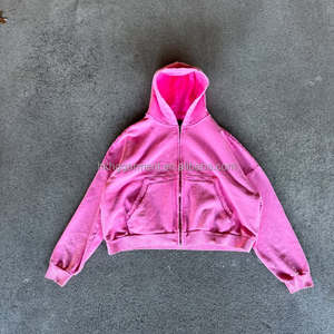 hoodie manufacturer High Quality Custom logo <b>Zip</b> up Acid Wash Vintage Casual Street Wear Oversized Crop Printing Hoodies Men - Product Image 1