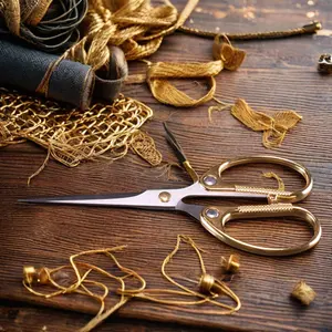 JSM 3.5/4.8/5 Inch Economical Circle Gold Metallic Handle Scissors Sharp Tailor Scissors For DIY Embroidery And Tailor's Shop