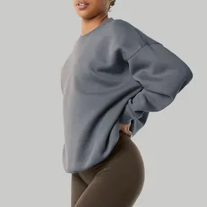Custom Embroidery High Quality Drop Shoulder Women's Oversized Fleece Crewneck Sweatshirt Pullover Sweater French Terry Hoodie