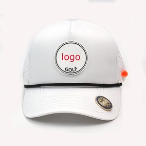 HN10 Laser Cut Hole Perforated Rubber Patch logo Cap With Rope 5 Panel <strong>Waterproof</strong> Tee Holder Magnet Ball Marker Custom Golf <strong>Hat</strong> - Product Image 3