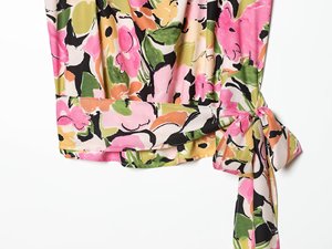 <span class=keywords><strong>Blusa</strong></span> <span class=keywords><strong>con</strong></span> estampado floral y cinturón en la cintura, acolchada <span class=keywords><strong>de</strong></span> poliéster, estilo resort <span class=keywords><strong>de</strong></span> primavera, cuello alto, <span class=keywords><strong>con</strong></span> cordones, efecto adelgazante, 202318404 - Product Image 6