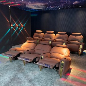 أريكة سينما منزلية فاخرة بتصميم إيطالي مع أرجل ذهبية من الفولاذ المقاوم للصدأ، 5 مقاعد، أثاث للمسرح المنزلي، مقاعد استرخاء ذكية للفيلات - Product Image 5