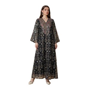 Nouvelle Collection – Service OEM – Robe Dubaï pour Femme Musulmane – Tenue du Moyen-Orient – Longue Abaya Arabe Brodé et Gaufré en Fausse Fourrure et Organza - Product Image 2