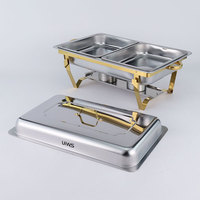 Plat à chafing en acier inoxydable doré 9L, design pliable, chauffage à l'alcool pour buffet d'hôtel et restauration