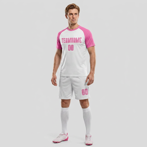 Ensemble de maillots de football personnalisés sublimés pour hommes, blanc et rose, nom de l'équipe 00, col rond, manches courtes, polyester respirant, toutes saisons - Product Image 1