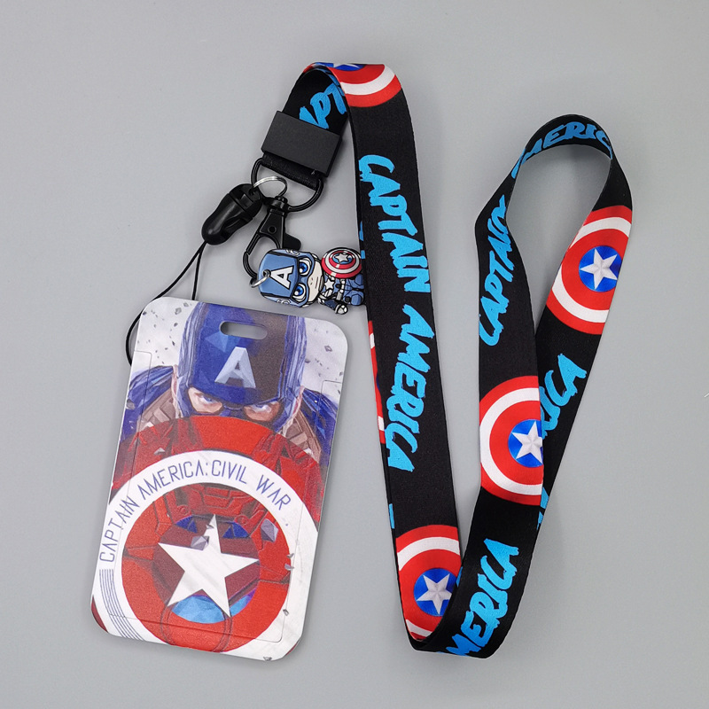Lanyards Cool Cartoon Marvel Iron Man Spider Man Captain America Card Holder Anti-Lost ID Bus Badge Cards Case Lanyards Custom Image 2