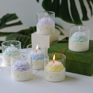 Bougie parfumée artisanale en cire <span class=keywords><strong>de</strong></span> soja avec fleur <span class=keywords><strong>de</strong></span> pivoine dans un verre, cadeau pour mariage, fête, Saint-Valentin, décoration d'intérieur, bougies aromatiques en pot - Product Image 3