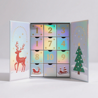 Boîte de calendrier de l'avent de luxe en gros d'usine carton recyclable avec doublure en éponge emballage de cadeau de Noël à double porte