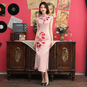 Vestido Qipao de Tela de Poliéster Pesado con Bordado, Estilo Chino, Corte Ajustado, Elegante y Económico para Uso Diario o Fiestas - Product Image 6