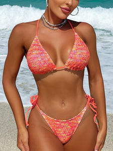 Ensemble de bikinis profonds à dos nu pour femmes Maille Trois pièces Vêtements de plage à manches longues Crop Top Sexy Buttocks Swimwear Women's Swimsuit - Product Image 3