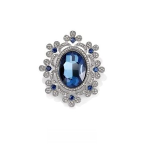 Broche en alliage plaqué rhodium en forme de fleur, avec cristal bleu ovale et strass, accessoires de fête pour femmes - Product Image 2