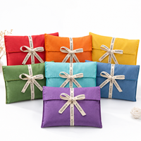 Pochette à bijoux en coton et lin avec fermeture à rabat, ruban et nœud, sac de rangement pour boucles d'oreilles, colliers, bagues, bracelets