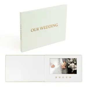 OUR WEDDING GOLD FOIL Customized 7 Inch IPS Digital Lcd Wedding Linen Video Brochure For Promotion Linen Video Book