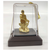 Statue de l'Idole du Dieu Ganesh Dorée Faite à la Main Écologique Présentée dans une Boîte en Verre Transparente Décoration de Temple Domestique Anniversaire