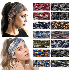 Fasce per <span class=keywords><strong>Capelli</strong></span> Bohemien alla Moda con Stampa, Fasce Vintage Incrociate a Turbante per Donne e Ragazze, Bandane e Accessori per <span class=keywords><strong>Capelli</strong></span> - Product Image 1