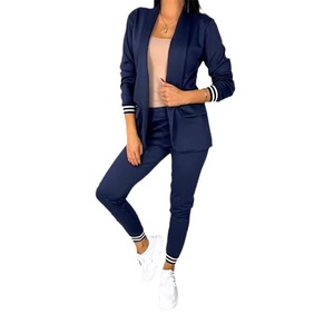 Ensemble de costume de bureau pour femmes, blazer à double boutonnage printemps, <span class=keywords><strong>pantalon</strong></span> à rayures, blazer à col cranté, <span class=keywords><strong>pantalon</strong></span> à cordon, ensemble 2 pièces pour femmes - Product Image 5