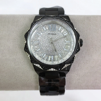 Montre-bracelet pour femme, cadran argenté, acier inoxydable noir, bracelet de 22 mm, chronographe à aiguilles, mouvement à quartz, index des heures en forme de barre