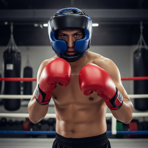 Casco ajustable de media cara de cuero sintético PU de alta calidad, protector de cabeza, visera doble, logotipo personalizado, etiqueta tejida, protección de boxeo - Product Image 3