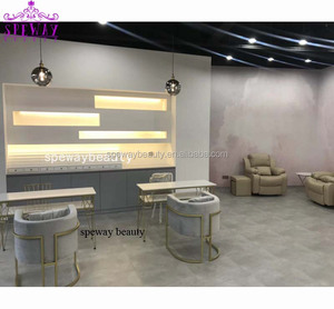 MESA DE MANICURA ovalada dorada de nuevo diseño 2020, mesa de madera <span class=keywords><strong>para</strong></span> uñas a la venta - Product Image 5