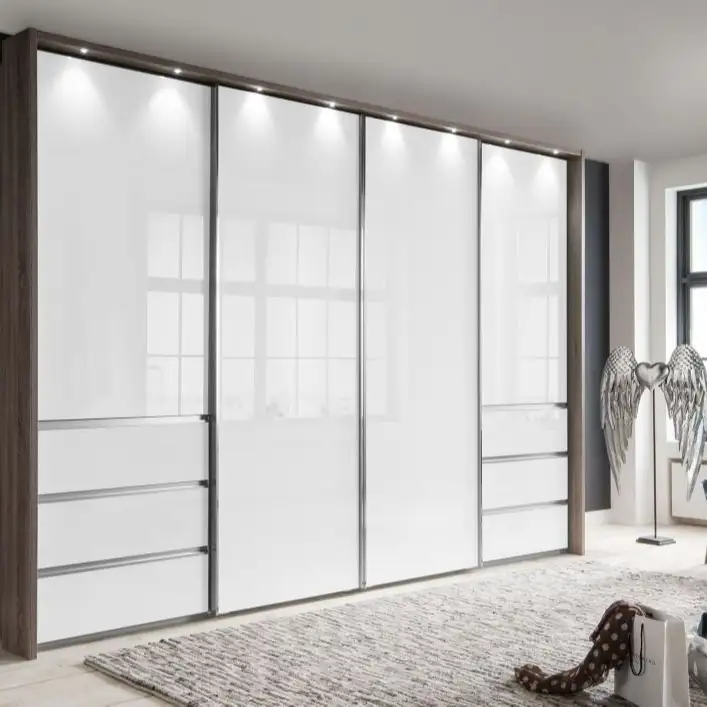 Индивидуальные белые алюминиевые стеклянные раздвижные двери, современный гардероб, шкаф