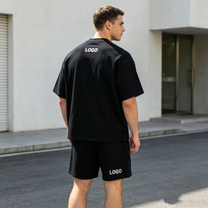 Conjuntos para hombre con logotipo personalizado, conjunto de camiseta negra informal vintage lavada y pantalones cortos rotos, conjunto informal de verano para hombre. - Product Image 5